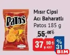 PATOS MISIR CİPSİ ACI BAHARATLI 185 G fiyat ve kampanya bilgisi